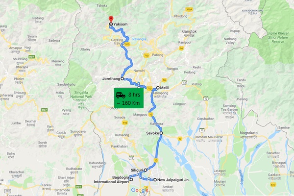 njp-bagdogra-to-yuksom-road-map