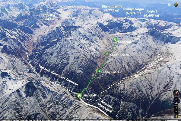 kedartal-trek-satellite-image-route-map