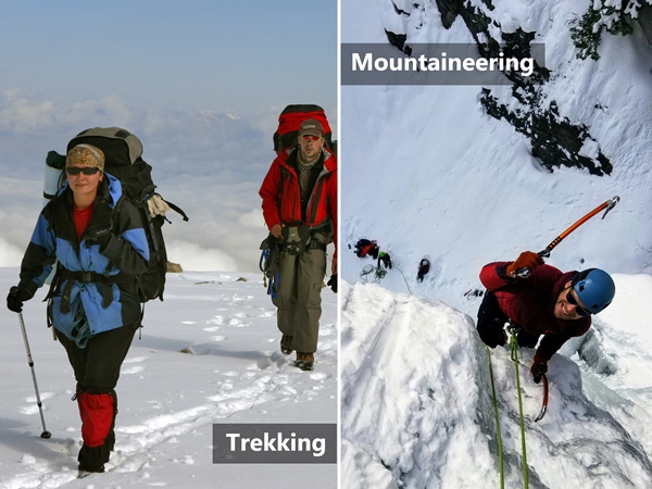 Difference between winter trekking and mountaineering